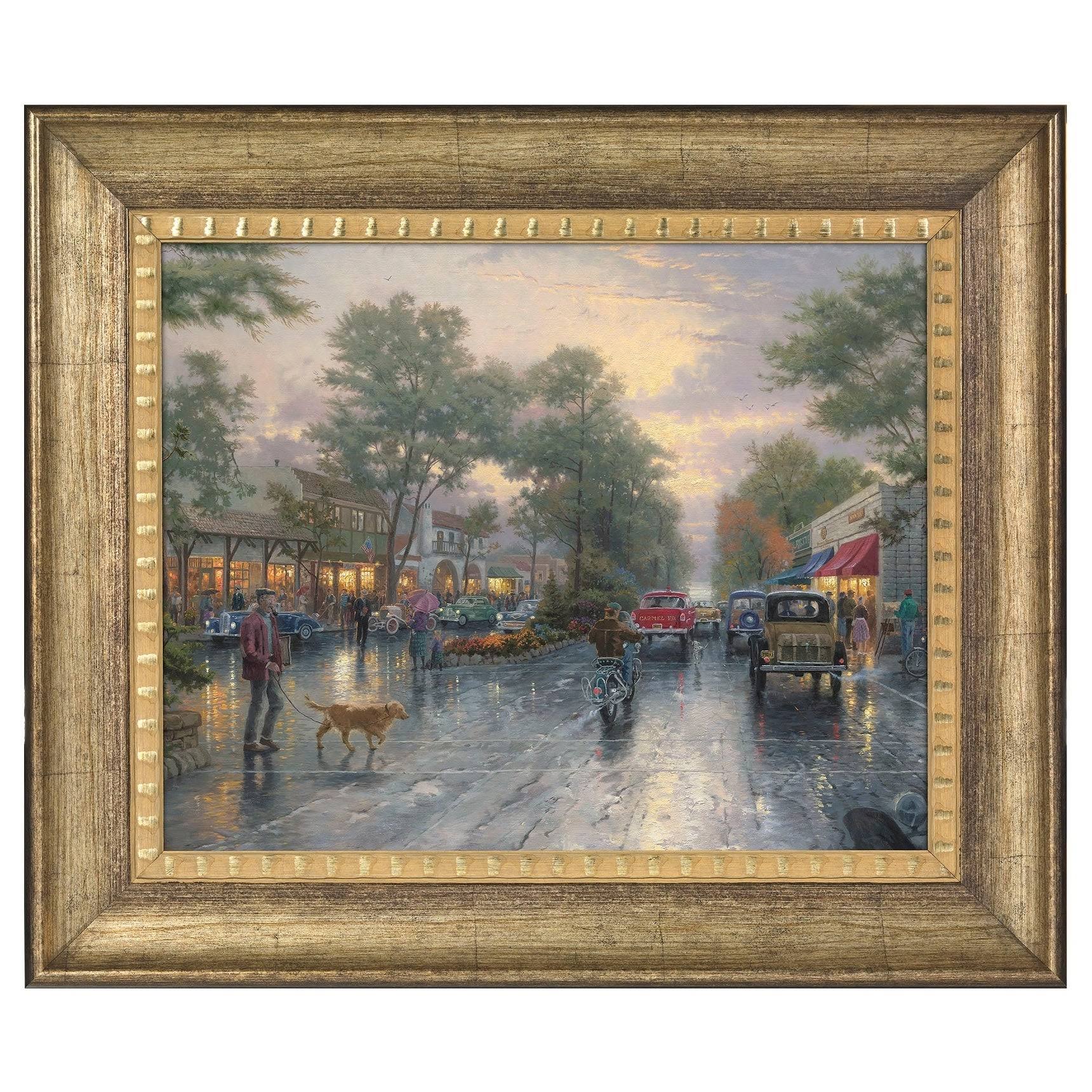 Thomas Kinkade Carmel, Sunset on Ocean Ave 16x20 Brushstroke Vignette (Gold)