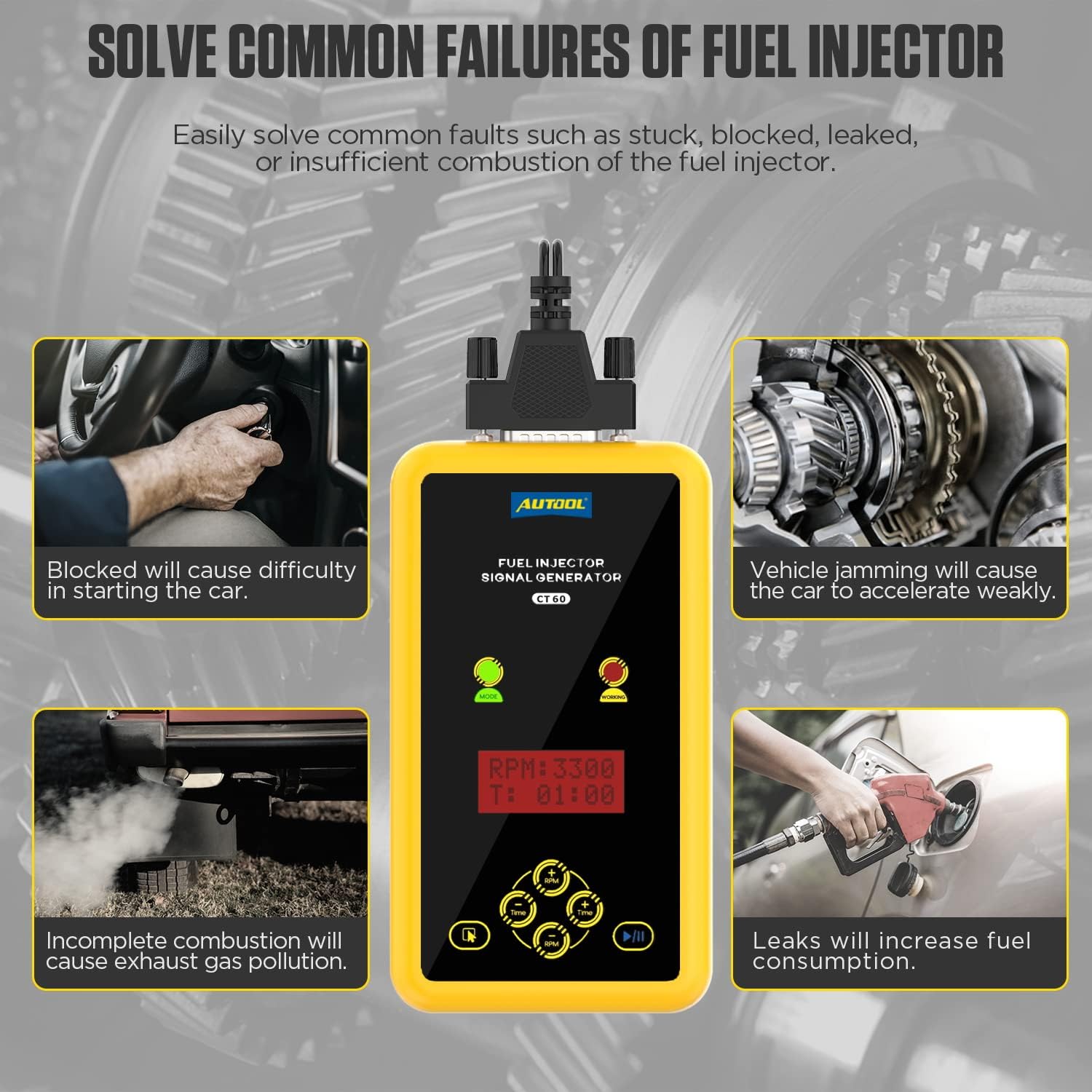 AUTOOL Fuel Injector Signal Generator,Automotive Fuel Injector Tester 12V，Automotive Fuel Injection System Cleaner Pack of 2