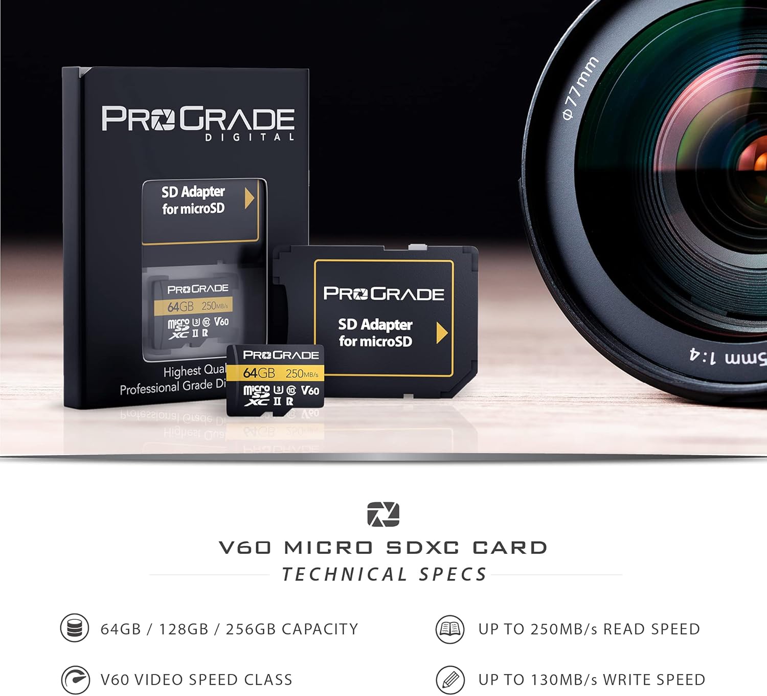 ProGrade Digital microSD Memory Card - V60 microSD Card for DSLR and Action Cameras - High Speed Transfer of Files & Large Storage - Up to 250MB/s Read and 130MB/s Write Speed 256 GB