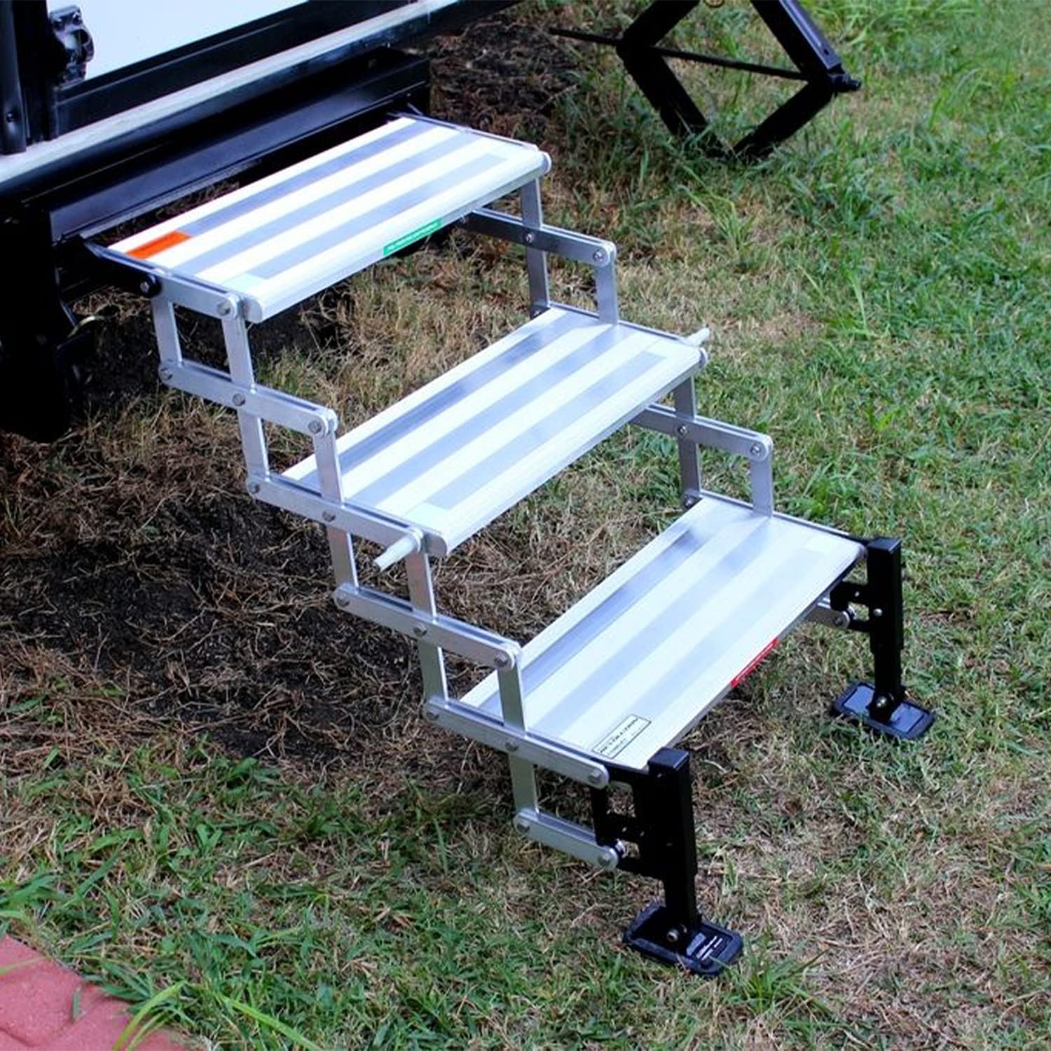 Torklift A8103 GlowStep Revolution Aluminum Bolt-On Folding Stairs with 3 Steps and All Terrain Height Adjustment for RVs and Campers, Silver