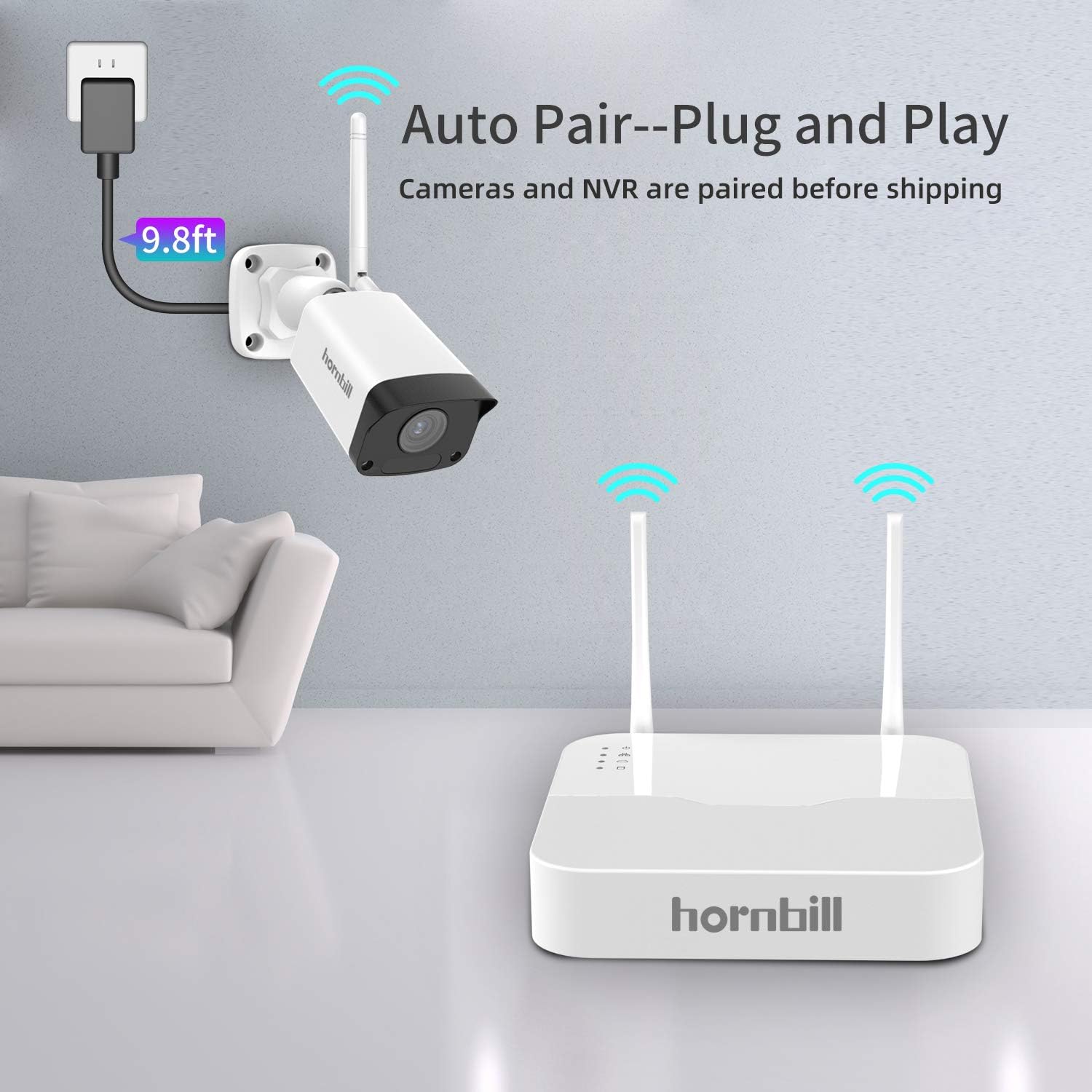 1080P Wireless Security Camera System, Hornbill 8CH Home Surveillance Camera System,8pcs 1080P Outdoor IP Security Camera with 2TB Hard Drive, Waterproof for Indoor Outdoor Security, No Monthly Fee