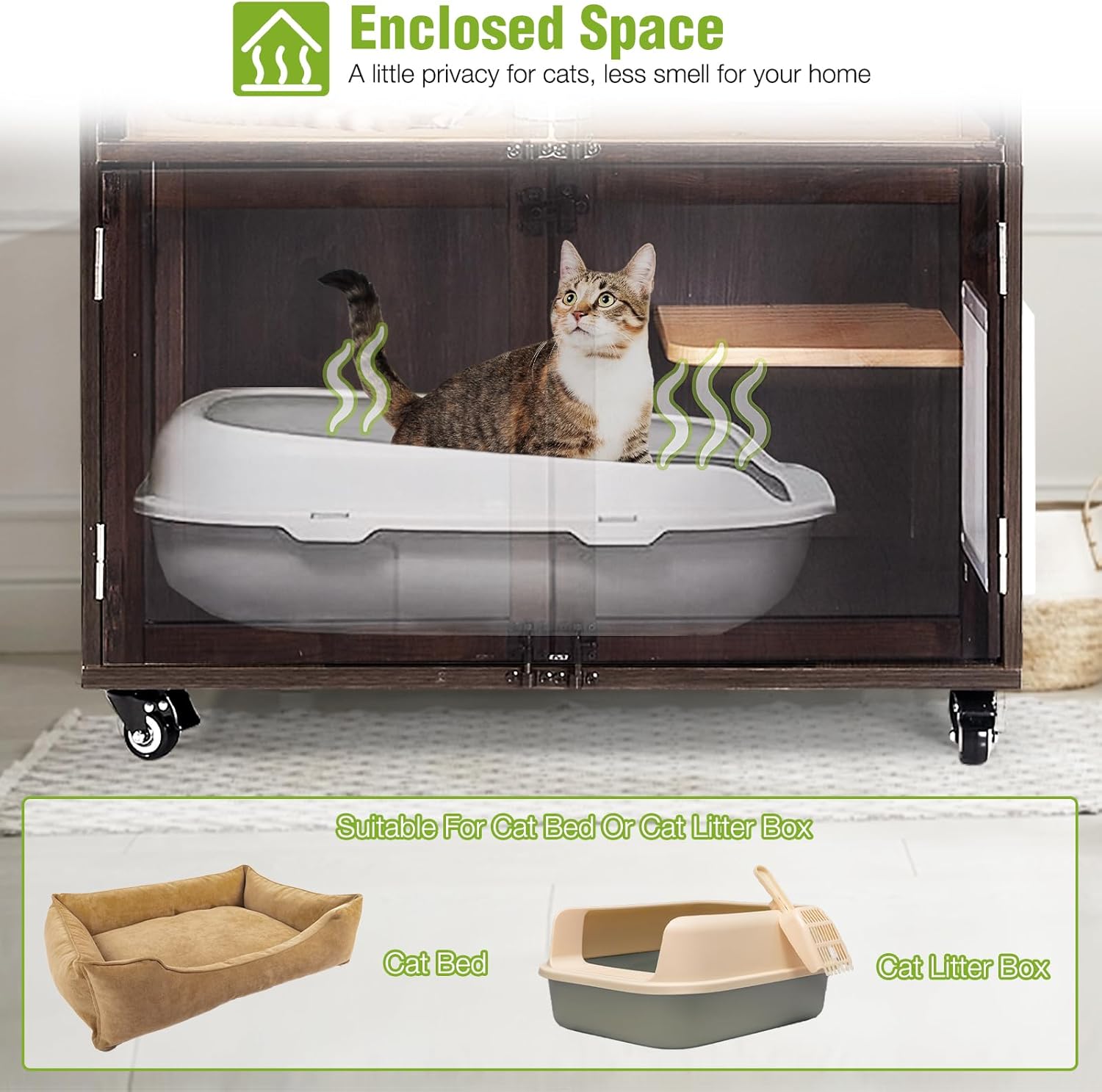 Catio Outdoor Cat Enclosure Wooden Large Cat House with Waterproof Roof, 7 Platforms and 2 Resting Box, Kitty Kennel Condo Shelter for Multiple Cats Walk in Cat Cage, Compatible with Cat Tunnel