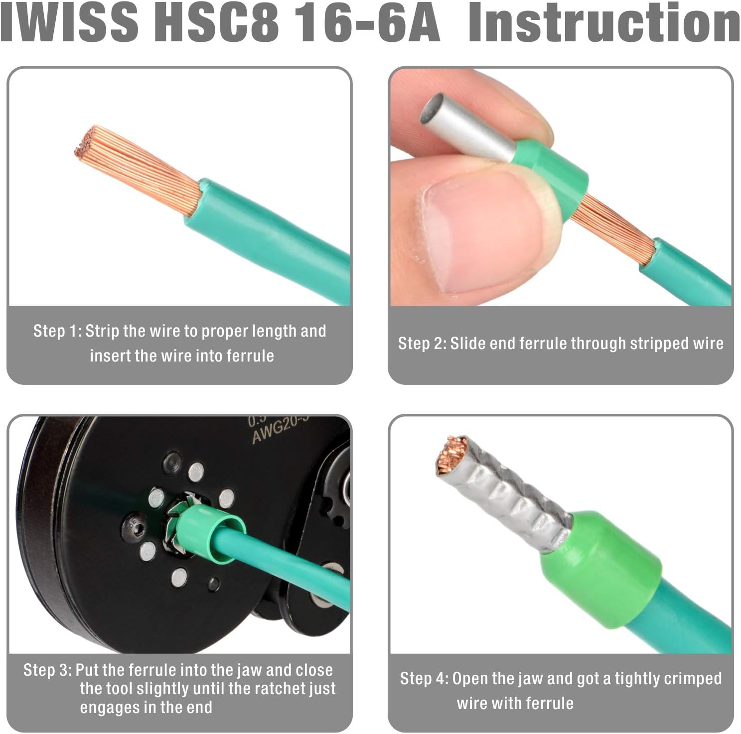 IWISS Self-adjustable Crimping Tools Plier for AWG20-5 Bootlace End-sleeves Ferrule, Ratchat Wire Crimping Tool