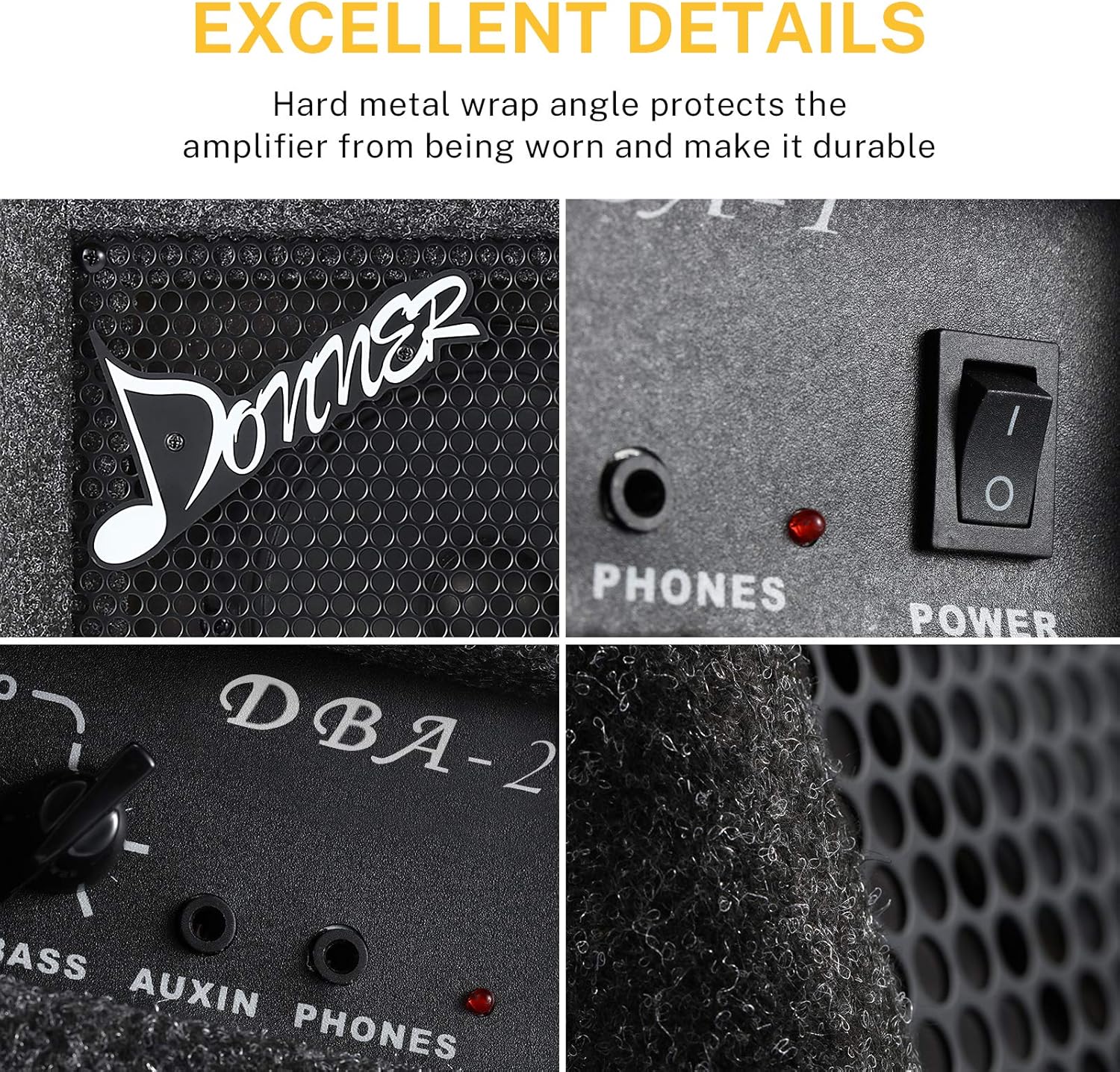 Donner Bass Amp 15W Bass Guitar Amplifier DBA-1 Electric Practice Bass Combo AMP with Cable