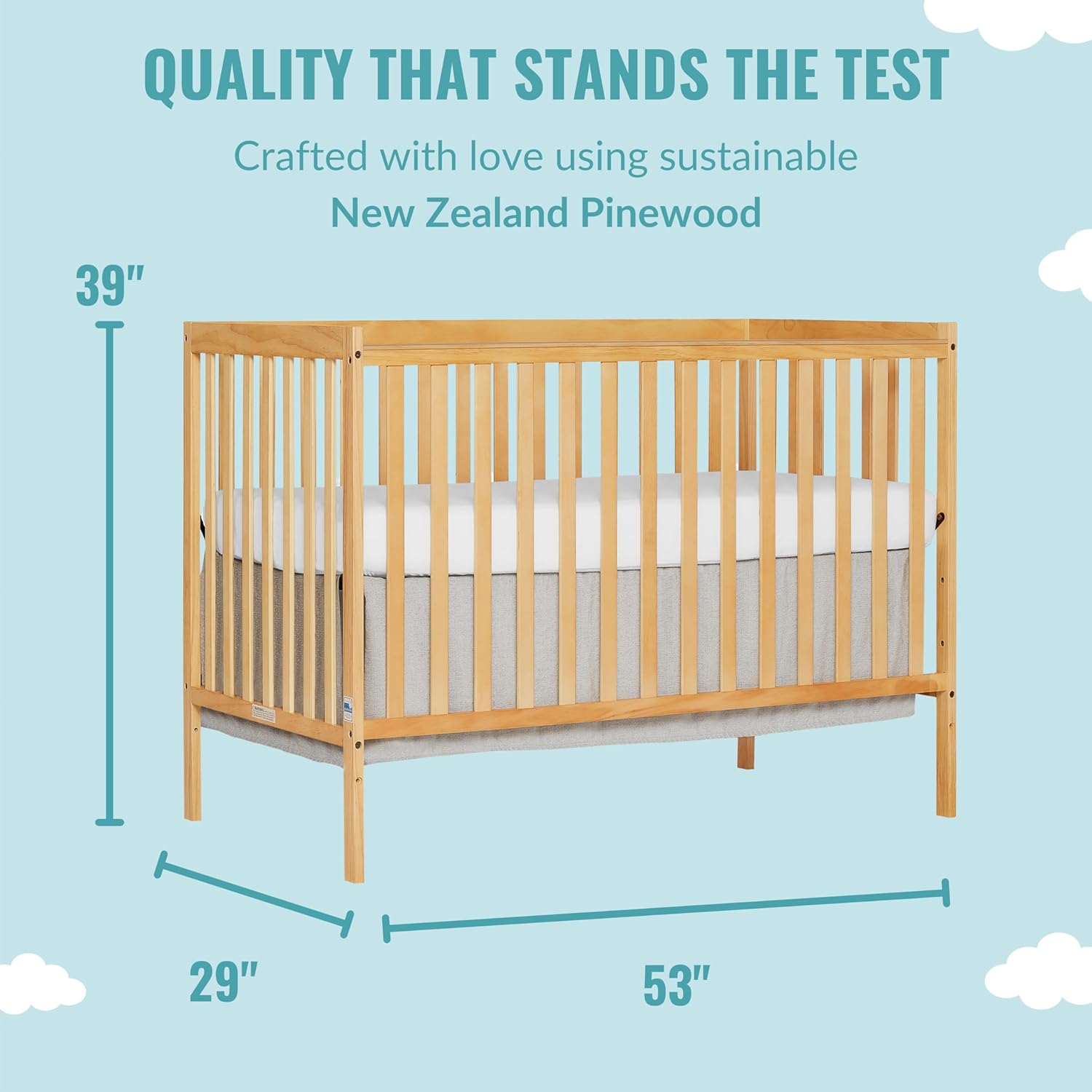 Synergy 5-in-1 Convertible Crib & Emily Changing Table with 1" Pad, 2 Shelves in Natural