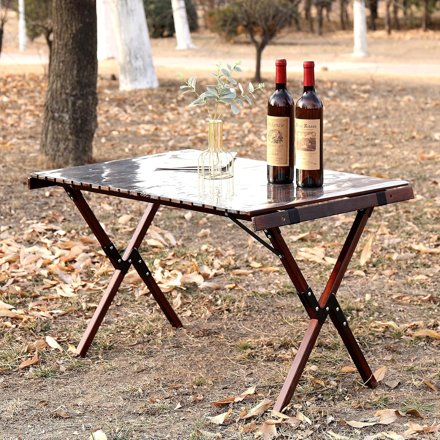 Folding Picnic Table Camping Folding Wood Table Camping Table,Portable Outdoor Indoor Wooden Picnic Table,Travel, Beach,Garden BBQ-Table in a Bag(Torched Brown)