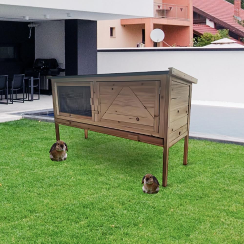 Outdoor Wooden Rabbit Hutch with Open-up roof Guinea Pig Hutch Rabbit Cage Bunny Cage Bunny Hutch with Pull Out Tray