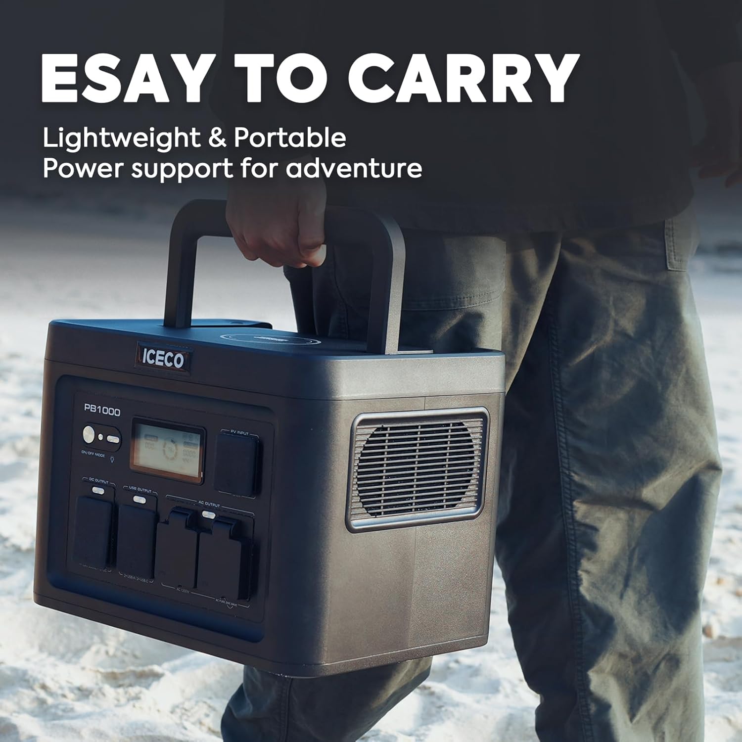 ICECO PB1000 Portable Power Station, 1075Wh Battery/ 1.6 Hour Fast Charging, with 2x1200W AC Outlets, Solar Generator for Home Backup, Emergency, Outdoor Camping