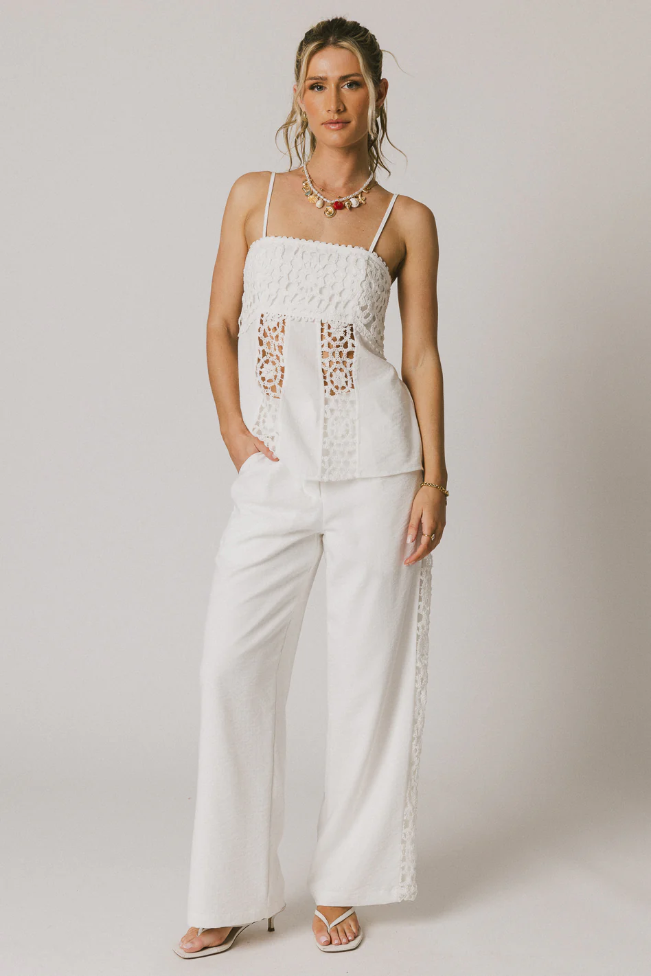 Karie Crochet Pants in White - FINAL SALE