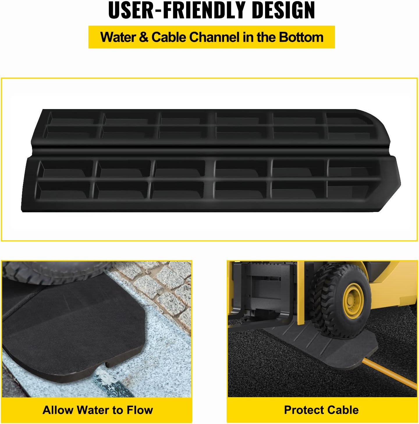 VEVOR Curb Ramp, 5 Pack Rubber Driveway Ramps, Heavy Duty 32000 lbs Weight Capacity Threshold Ramp, 2.6 inch High Curbside Bridge Ramps for Loading Dock Garage Sidewalk, Expandable Full Ramp Set