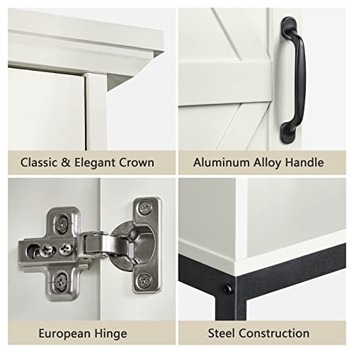 Linen Cabinet, Tall Narrow Slim Storage Cabinet with Storage Basket, Linen Tower with Barn Door and 5 Shelves Freestanding Floor Storage Cabinet for Bathroom Living Room Kitchen (Grey)