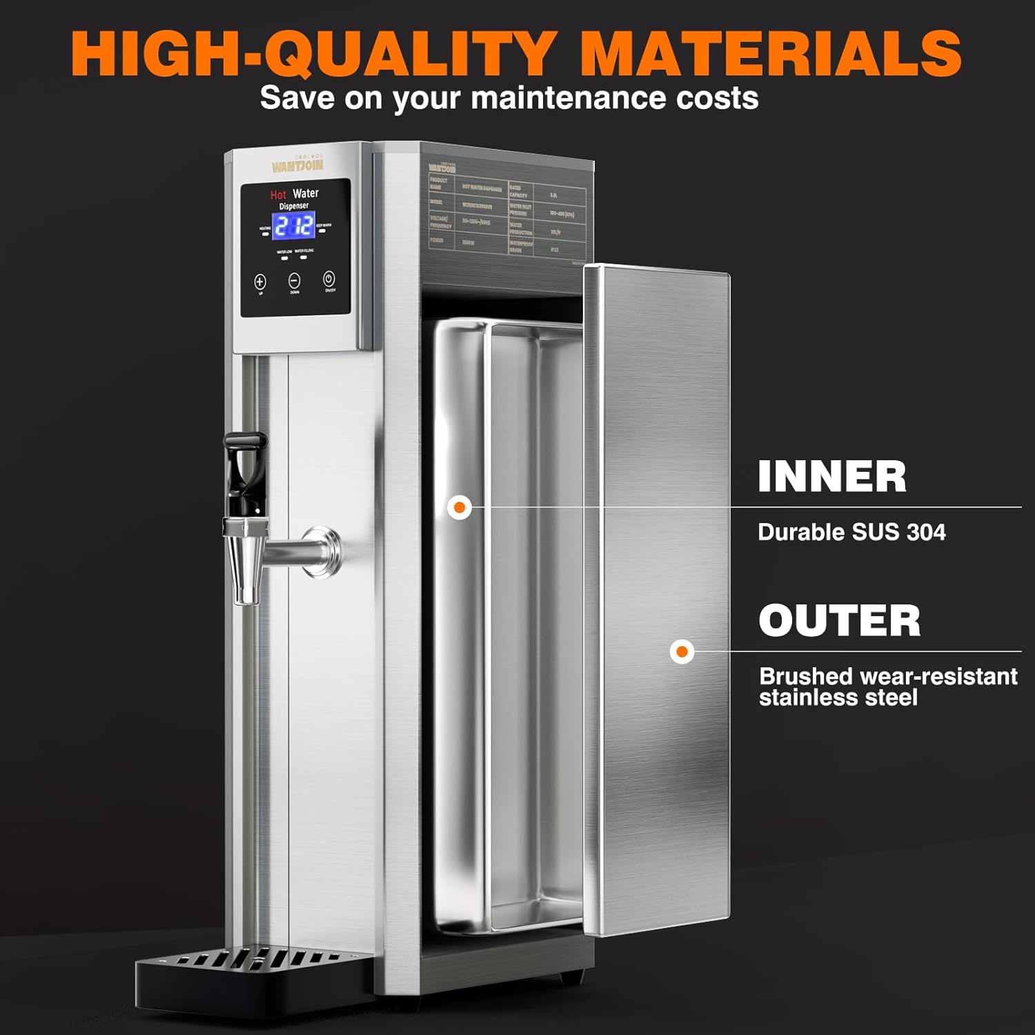 WantJoin Hot Water Dispenser Commercial Water Boiler 20L(5.2GAL)/Hour Step-Heating Electric Countertop Water Dispenser Automatic Temperature Control 32°F-212°F, for Boba Tea Coffee Shop Office 1800W