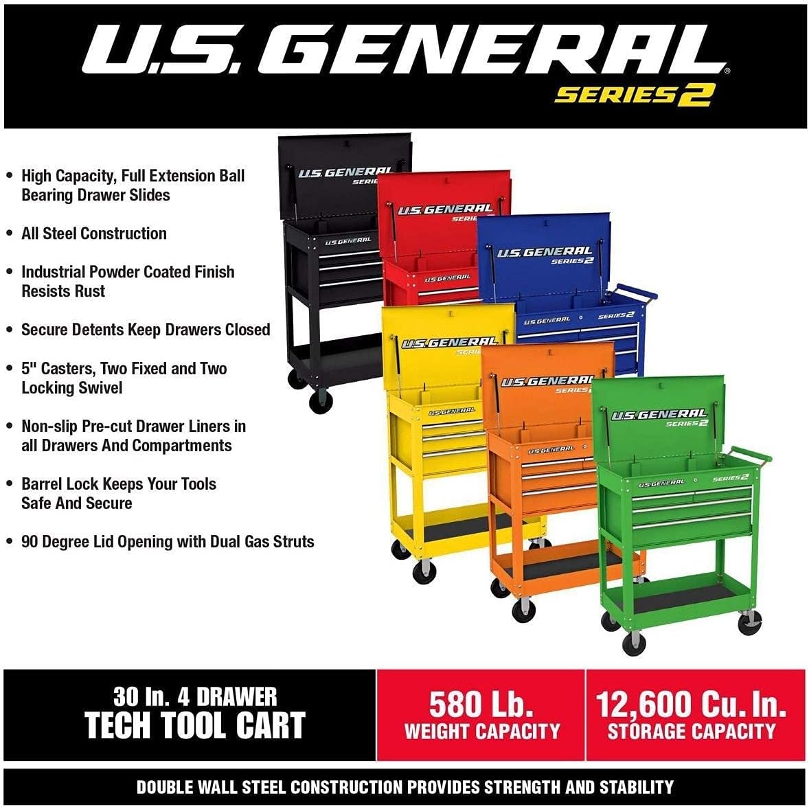 Roller Cart Tool Cabinet Storage Chest Box Glossy 4 Drawer 580 Lb. Capacity - Blue