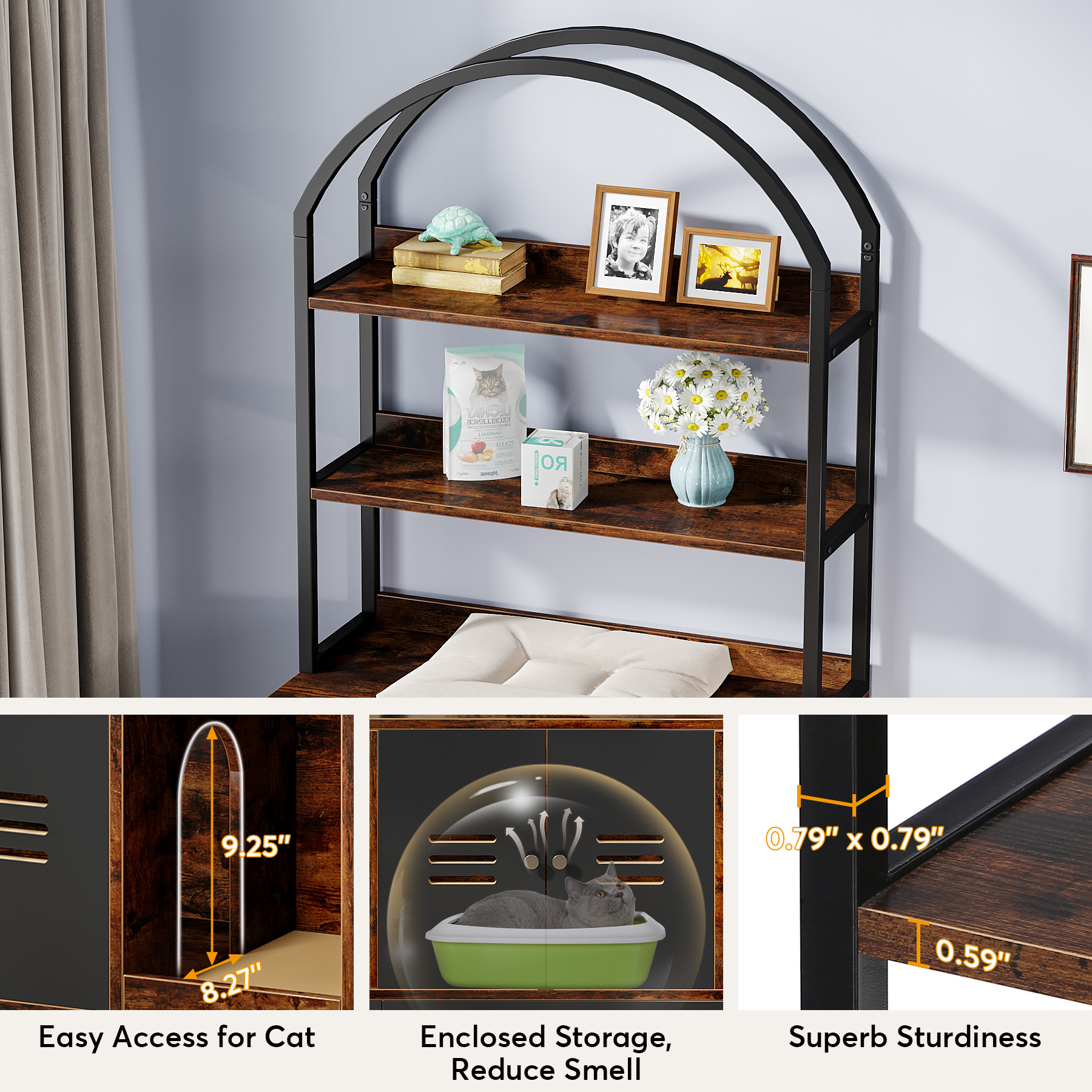Tribesigns Cat Litter Box Enclosure Furniture, Hidden Litter Box Cabinet with Shelves, Wood Disguise Cat Washroom Pet House Cat Box with Doors, Industrial Cat Cabinet for Living Room, Bedroom