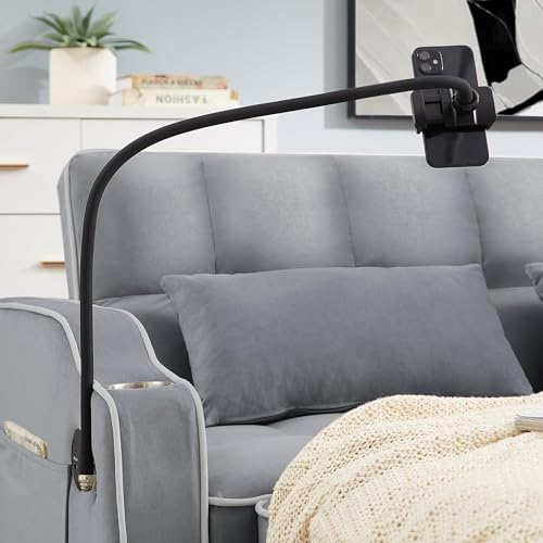 3-in-1 Convertible Sofa Bed - Modern Velvet Sleeper Sofa Chair Bed with Pull Out Bed, Adjustable Backrest, Chaise Lounge with USB Ports, Cup Holder, Side Pocket and Pillows (Black)