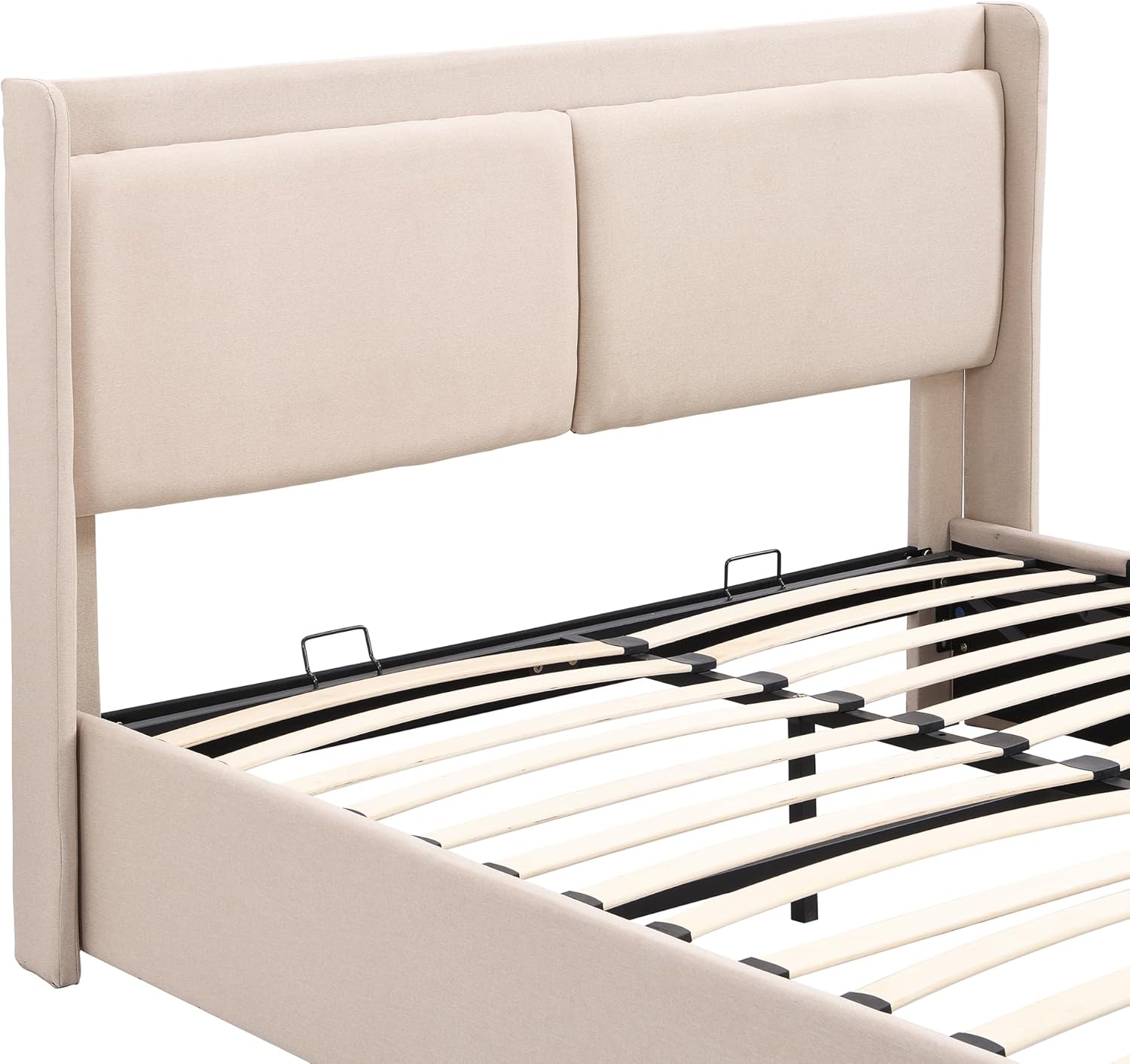 Queen Size Upholstered Hydraulic, Modern Platform Bed Frame with Lift Up Storage Space, 2 Drawers and Wingback Headboard, for Bedroom, Guestroom, Beige