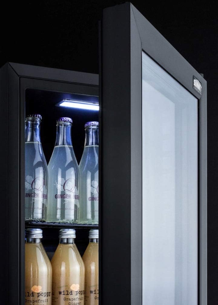Summit SCR114L 14 Commercial Compact Refrigerator with 0.85 cu. ft. Capacity Factory Installed Lock LED Lighting Double Pane Tempered Glass Door in Black