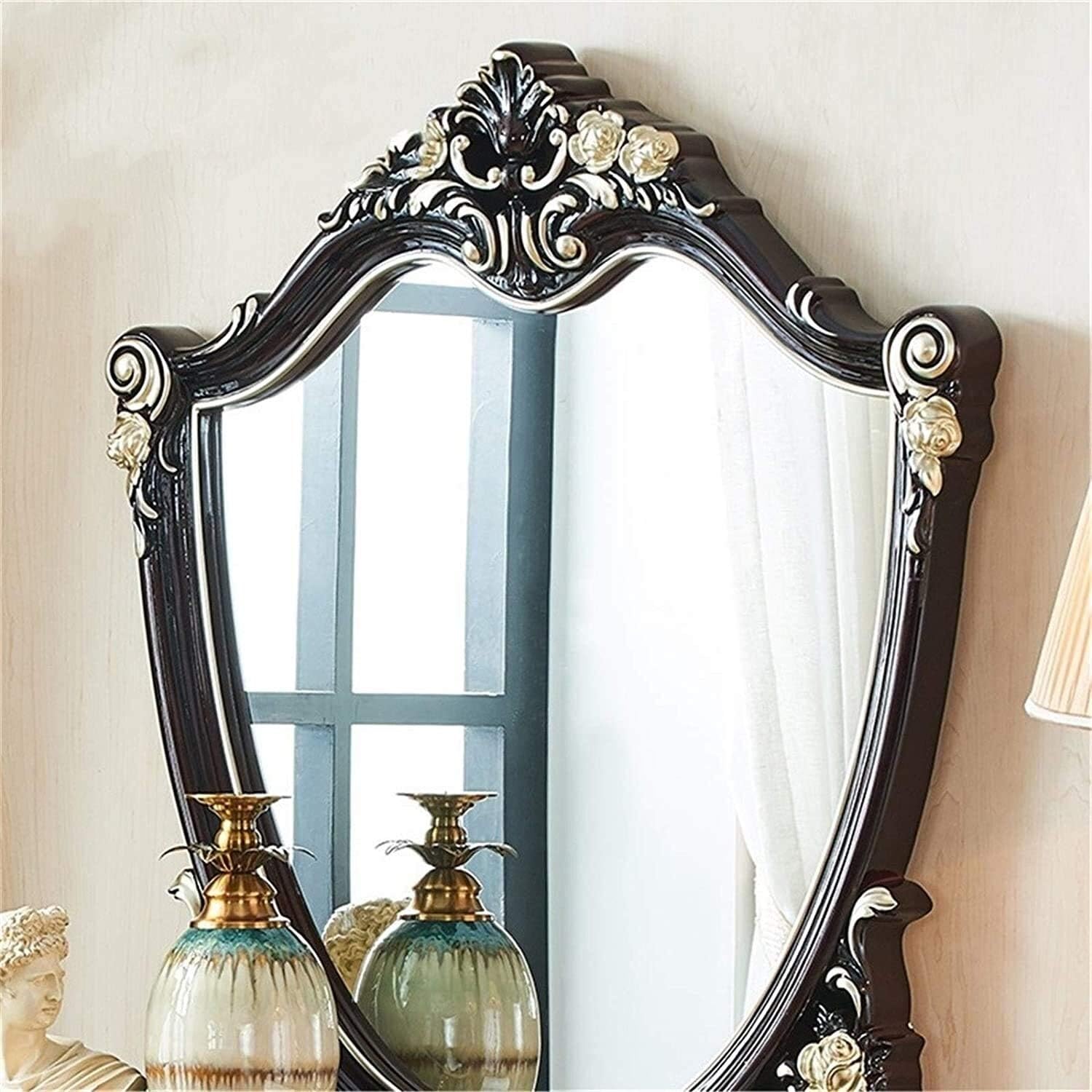 Luxury Dressing Vanity Table w/Stool for Bedroom, 2 in 1 Makeup Vanity Desk European Style Dressing Table Small Apartment Mini Bedroom Dressing Cabinet for Girls