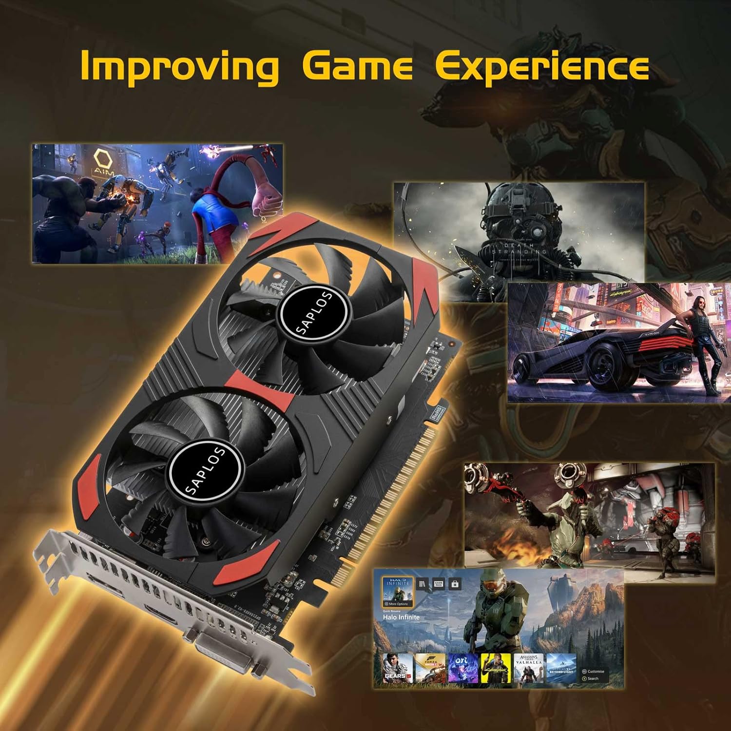 SAPLOS GTX 1050 Ti Graphics Card, 4GB, 128 Bits, GDDR5, GPU for Gaming PC, Computer Video Card, DisplayPort/HDMI/DVI, Dual Fans, PCI Express x16 3.0