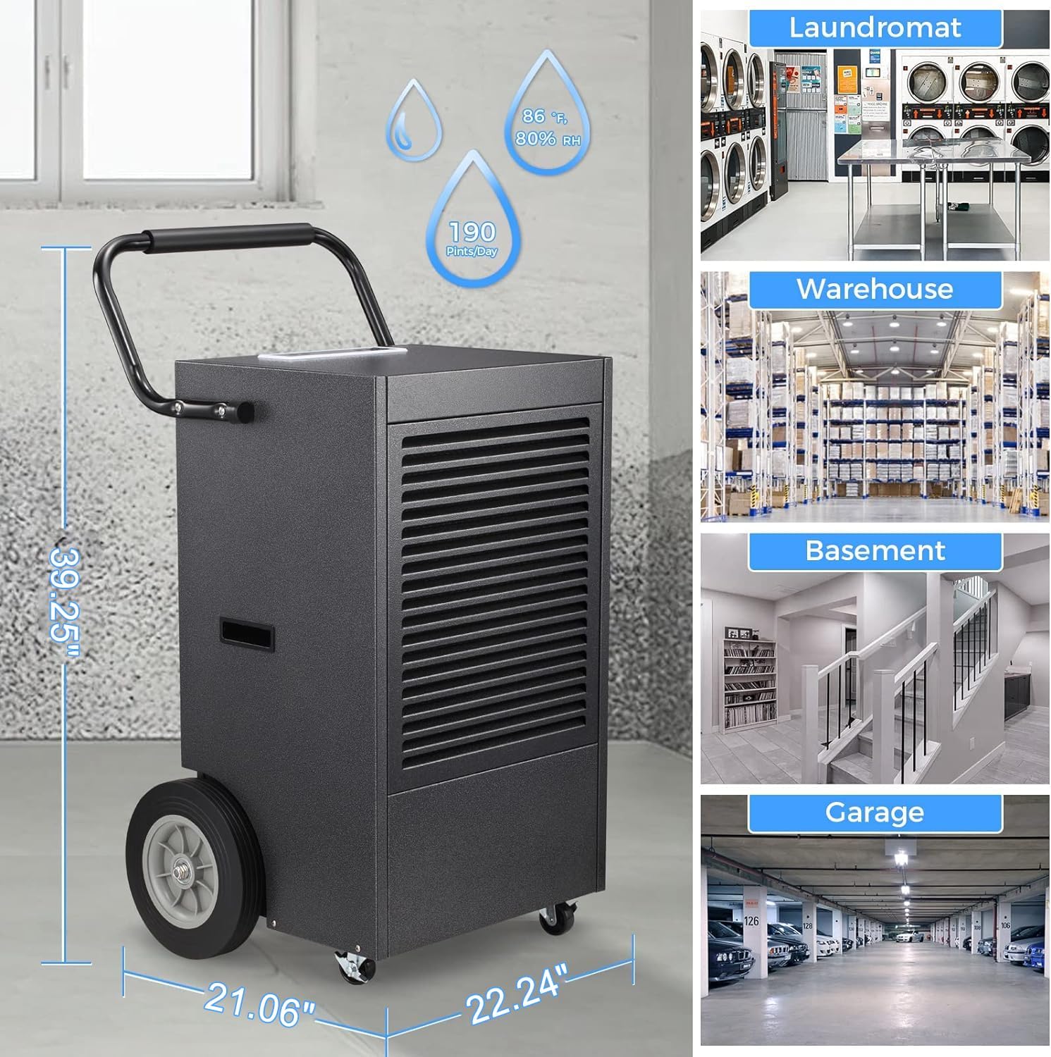 Antarctic Star Dehumidifier 190 Pint Drainage, Air Filters, Removable, Auto Defrosting Low noise Energy saving LED display Timer Suitable for Basements, Garage, Living Room, Bathroom and Office
