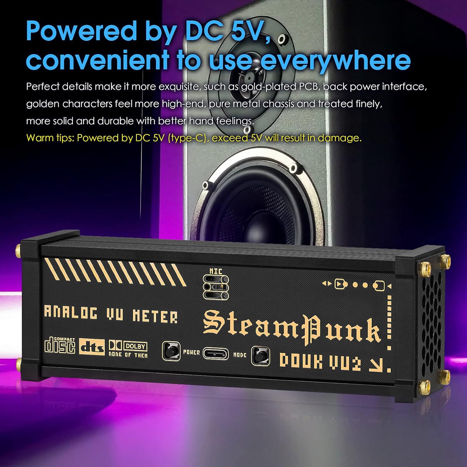 Retro Dual Analog VU Meter RGB Sound Level Indicator DB Panel Display