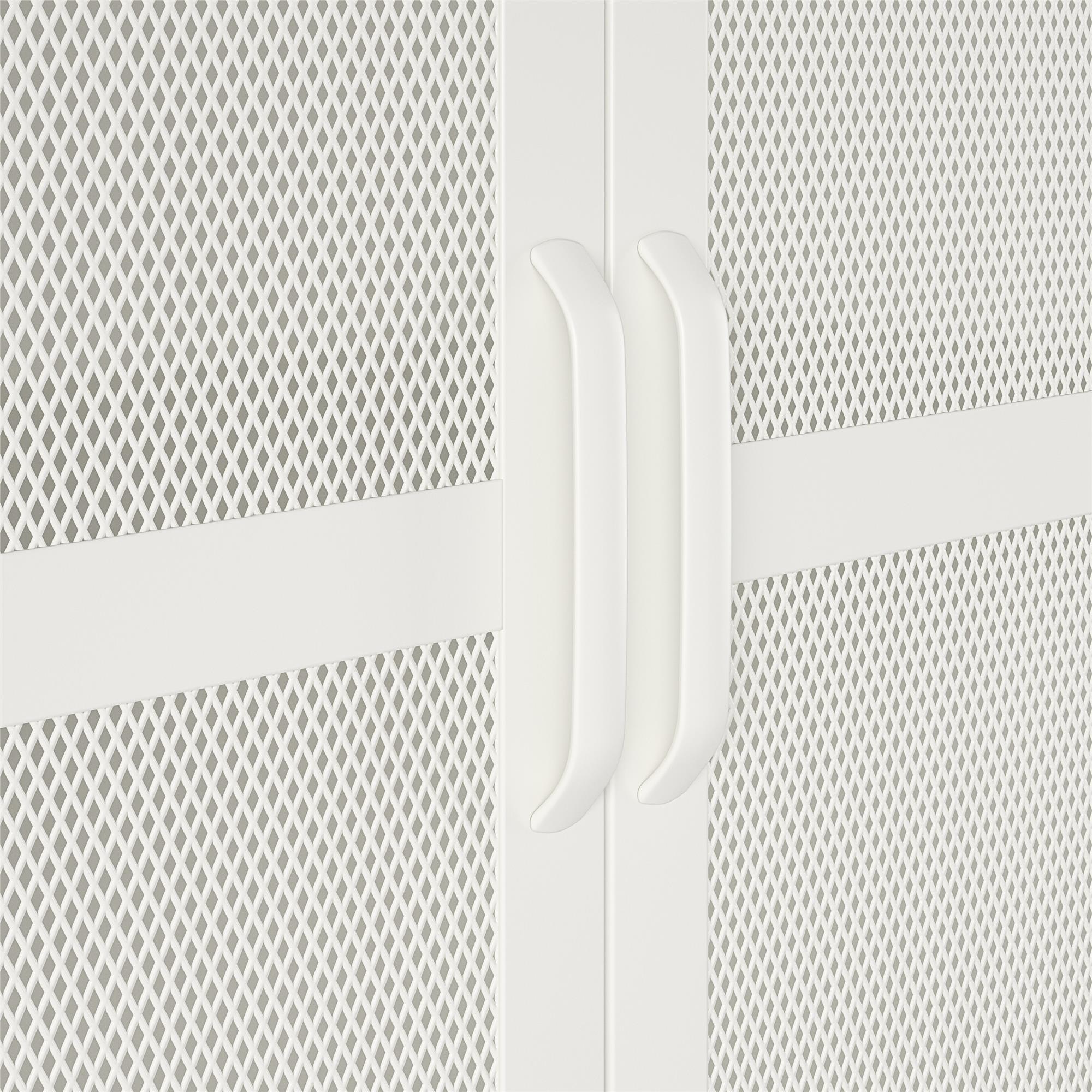 RealRooms Shadwick 2 Door Tall Metal Locker Style Storage Cabinet-Mesh Metal Doors, Soft White