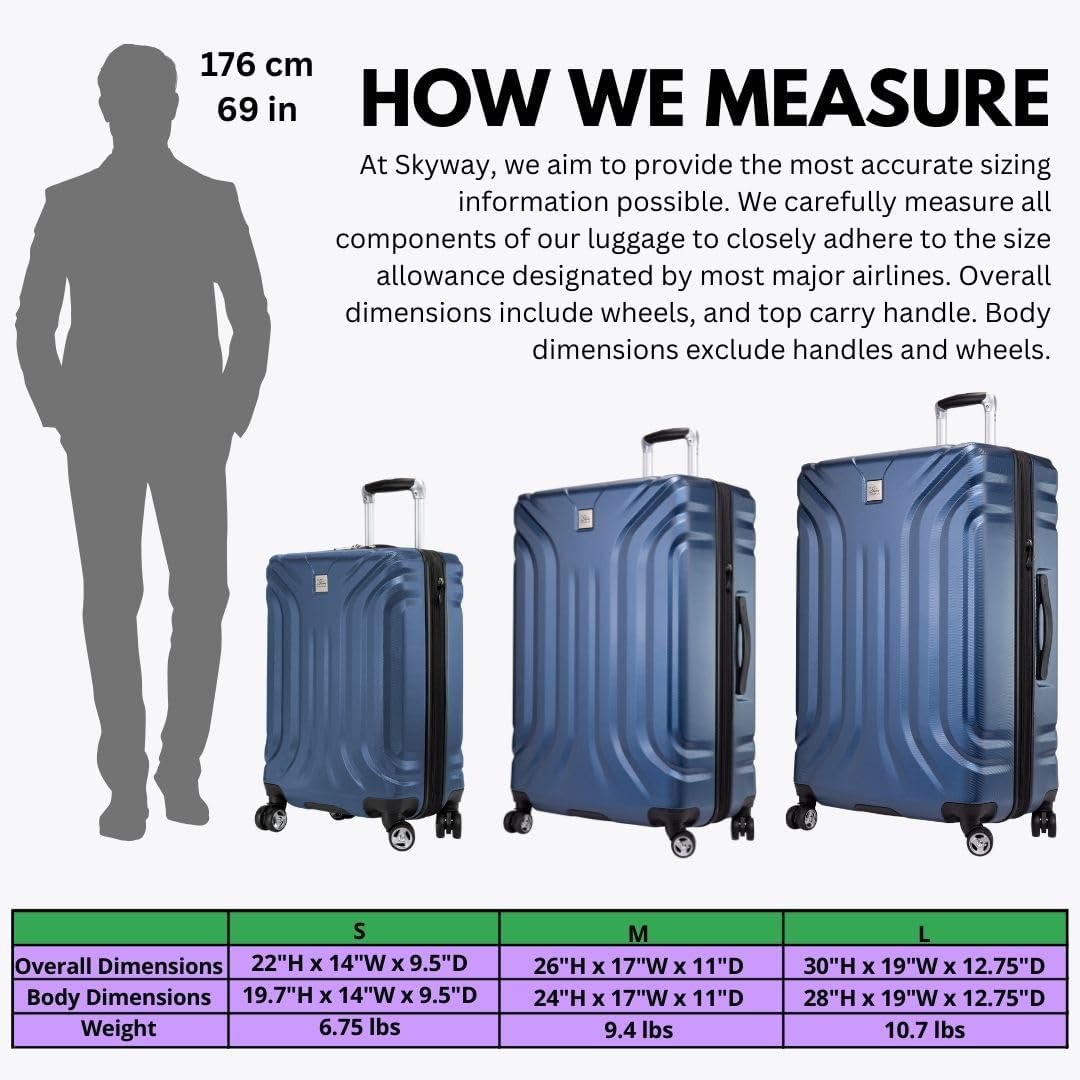 Skyway Nimbus 4.0 Expandable, Durable Hardside, 4 Wheel Spinner, Lightweight Suitcase, Unisex, Stylish, Maritime Blue, Checked-Medium 24-Inch