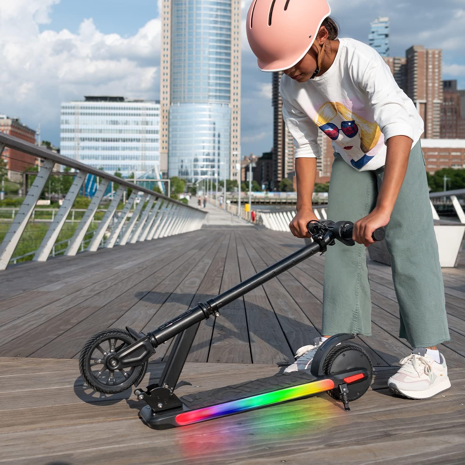 Jetson Omega Electric Scooter, Up To 10 MPH, Range Up To 5 Miles, 150-Watt Motor, Foldable, 3 Speed Mode, Light-Up Deck, Ages 8+, Black, JOMEGA-BLK