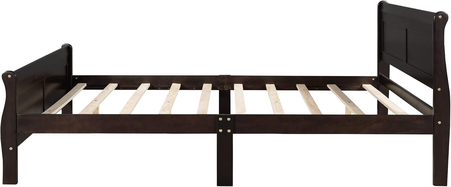 Full Size Wood Platform Bed with Headboard and Wooden Slat Support 82.3X 57x 35.4 inch(LxWxH)