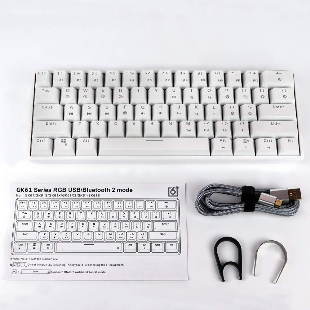 EPOMAKER SKYLOONG GK61 SK61 61 Keys Hot Swappable 60% Mechanical Keyboard with RGB Backlit, Doubleshot ABS Keycaps, Dustproof for Win/Mac/Gamers（Gateron Optical Blue, White