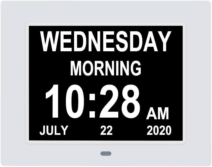 [2022 Upgrade] Extra Large Digital Calendar Day Date Clock with 12 Alarm Options Non-Abbreviated Day & Month impaired Vision Dementia Clocks for Senior Elderly