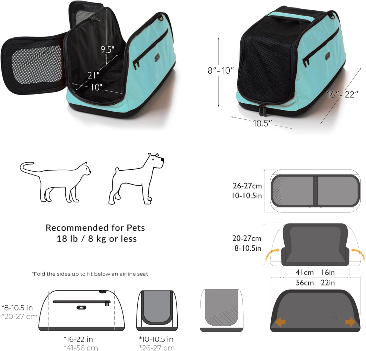 Sleepypod Air - Airline Approved Pet Carrier and Crash-Tested Car Seat for Cats and Dogs up to 18 lbs (Robin Egg Blue)