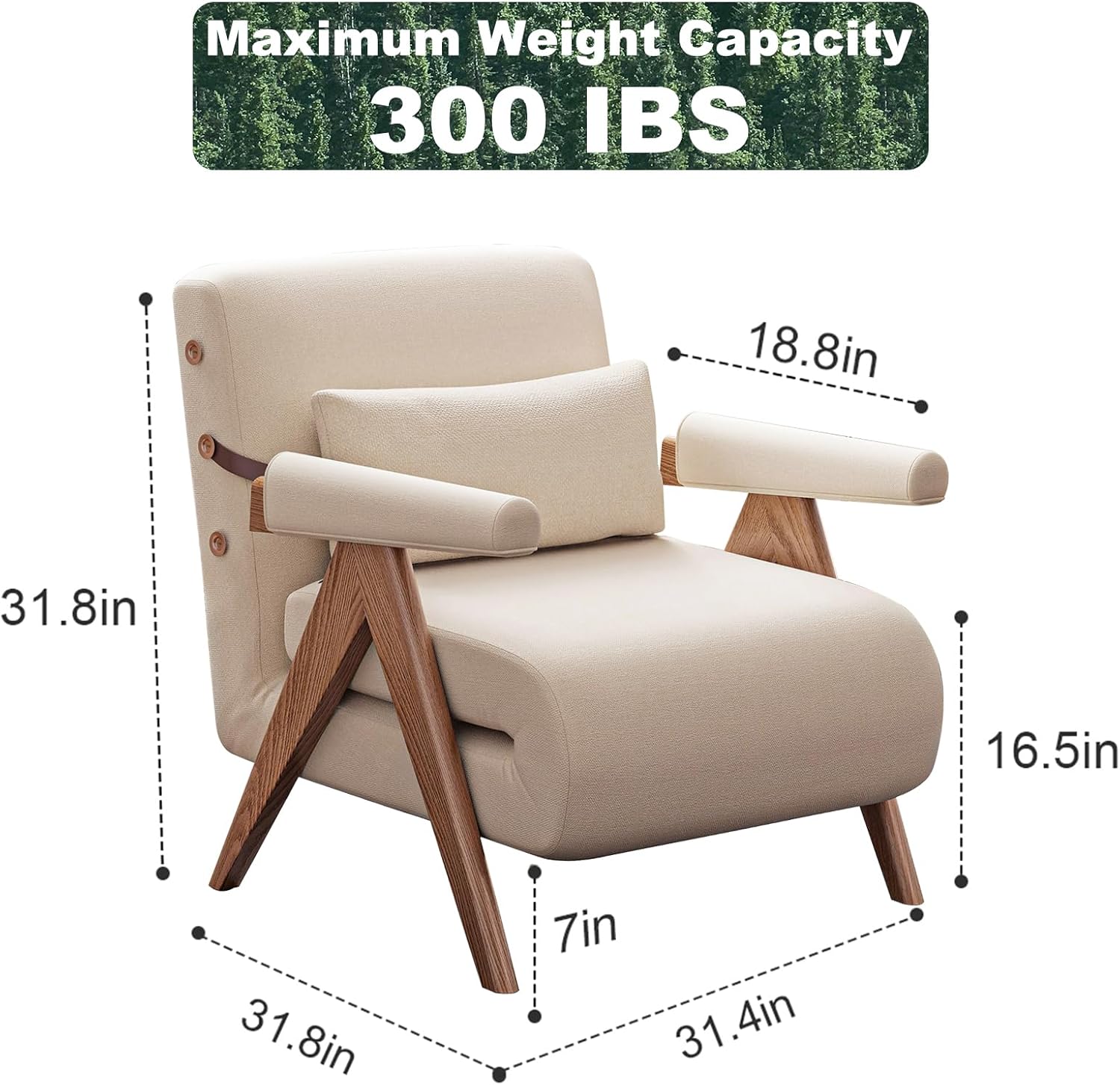 Convertible Sleeper Chair Bed, 3-in-1 Single Chair Bed Sleeper for Adults with Adjustable Backrest for Living Room, Bedroom
