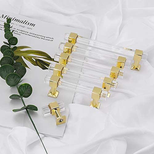 30 Pack Cabinet Pulls 5 Inch Hole Center Kitchen Cabinet Handles Gold Modern Drawer Pulls Acrylic Cabinet Hardware for Bathroom