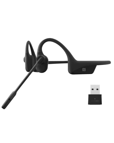 Aftershokz OpenComm (Rebranded as Shokz OpenComm) Wireless Stereo Bone Conduction Bluetooth Headset with Noise-Canceling Boom Microphone for Office Home Business Trucker Drivers Commercial Use, Black