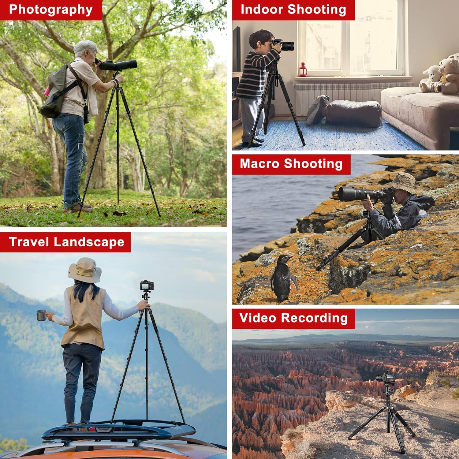 Tripod for Camera, 81" Camera Tripod Stand, 83 inches DSLR Tripods & Monopods, Heavy Duty Travel Tripod for Binoculars Laser Level Spotting Scope Telescope, Professional Complete Tripod Units Black