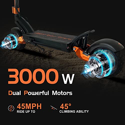 ZO08 Electric Scooter, 3000W Dual Motors Scooter for Adults Up to 45 MPH Fast Speed, 52 Miles Long Range, Dual Disk Brake Dual Suspension 10" Off Road Tires Adult Electric Scooter with Seat