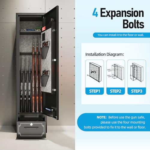 6 Gun Safe,Gun Safe for Rifles and Pistols,Gun Cabinet for Rifles and Shotguns with Drawer,Electronic Rifle Safe,Gun Safes & Cabinets with LED Light, Removable Shelf and Gun Rack (6-gun safe)