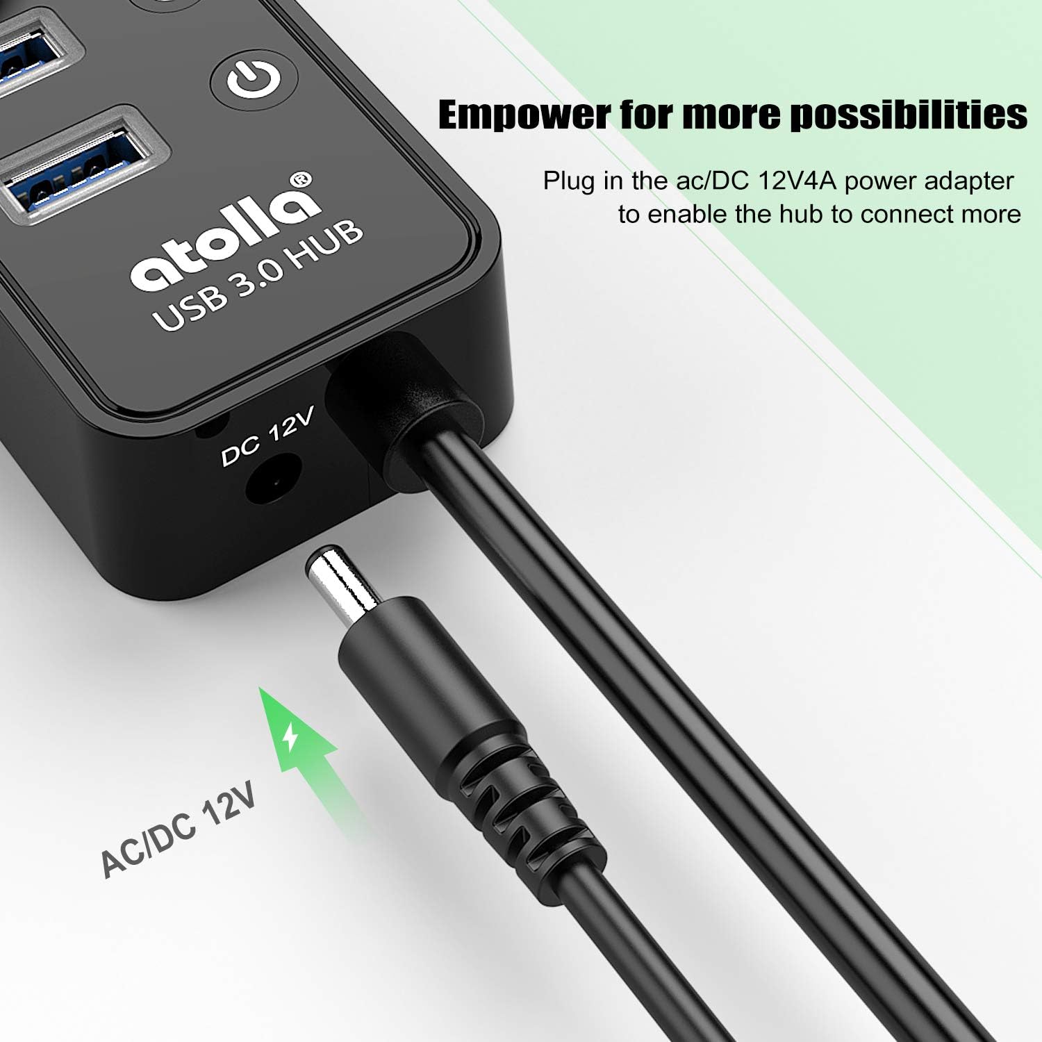 Powered USB 3.0 Hub, Atolla USB 3.0 Data Hub 11 Ports - 7 USB 3.0 Data Ports + 4 Smart Charging Port with Individual On/Off Switches and 12V/4A Power Adapter USB Hub 3.0 Splitter Pack of 2