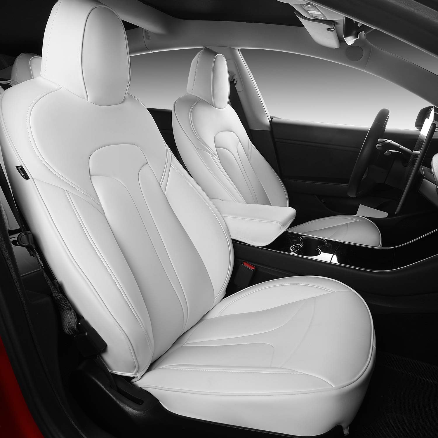 Xipoo Fit Tesla Model 3 Seat Cover Nappa Leather Car Seat Covers Seat Protector Fit for Tesla Model 3 (White)