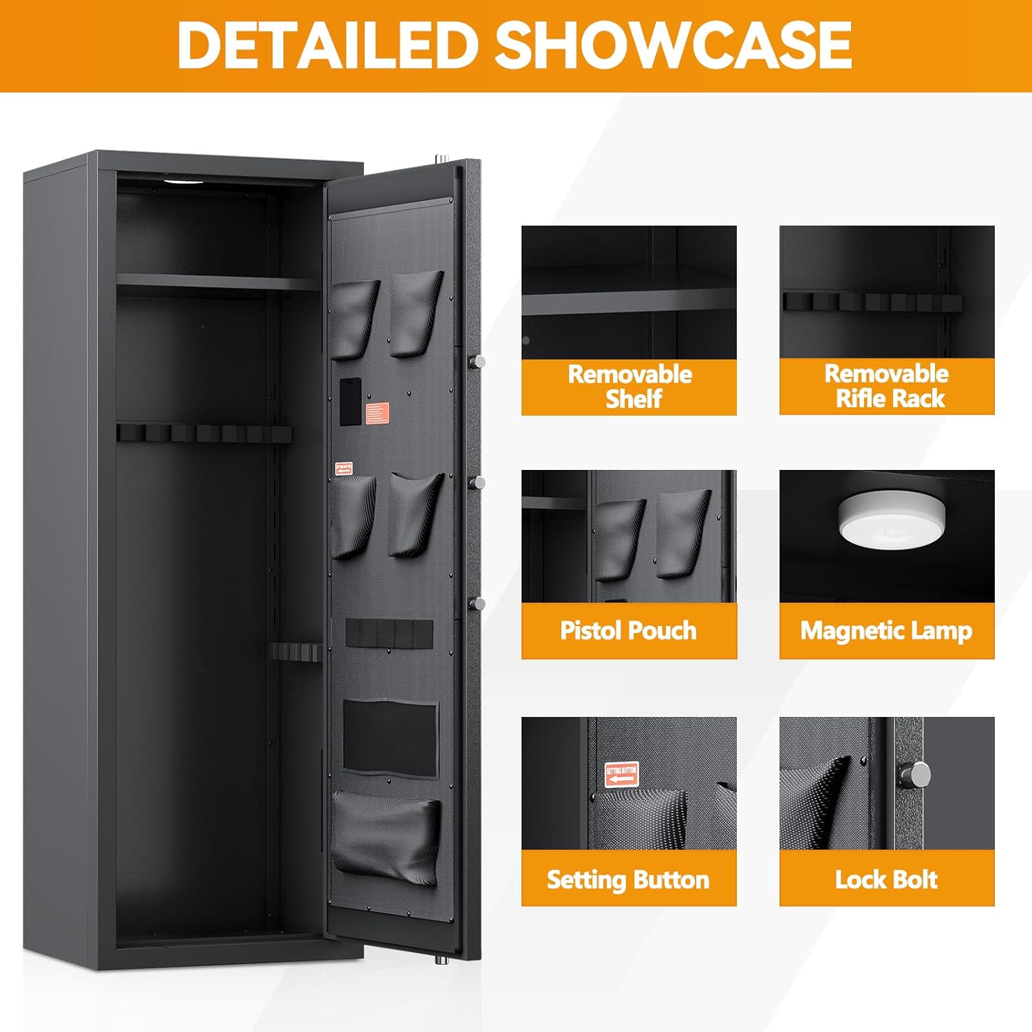 KAER [NEW 13-15 Large Gun Safe] Gun Safe for Rifles and Pistols, Gun Safes & Cabinets, Gun Safes, Quick Access Rifle Safe with Adjustable Shelve & Adjustable Racks & Door Panel Organizer