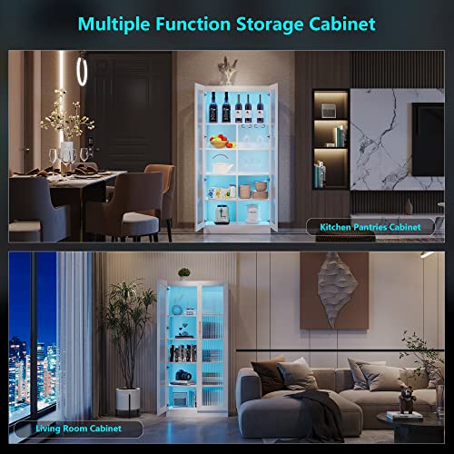 LVSOMT 67" LED Storage Cabinet with Charging Station, Sockets & USB Ports, Kitchen Pantry Cabinet, Hutch Cabinet for Dinning Room, Buffet Sideboard, Microwave Cabinet with Top & Bottom Doors, Black