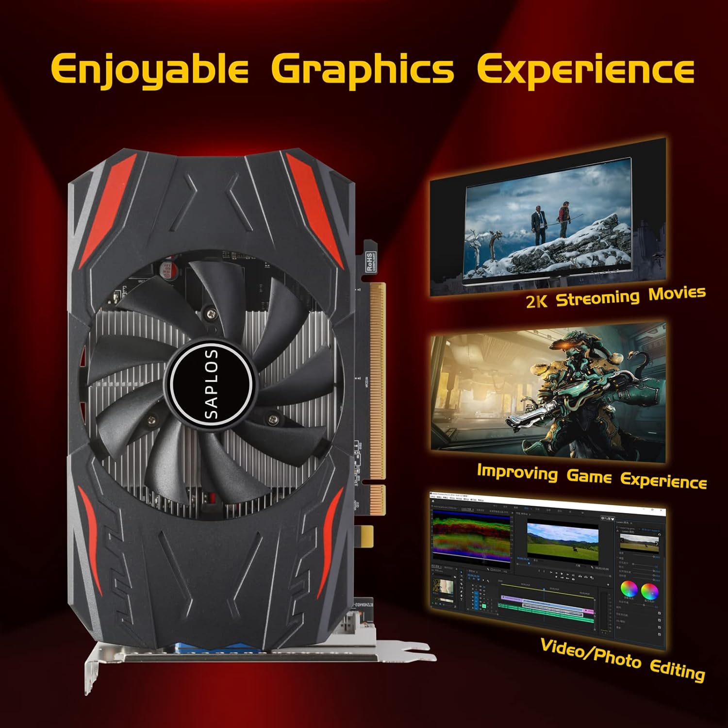 SAPLOS Radeon HD7670 Graphics Card,2GB,128bit, DDR3, HDMI/VGA/DVI,PCI Express 2.0 X16, 650MHz Core Frequency Desktop Gaming Video Card for PC,DirectX 11