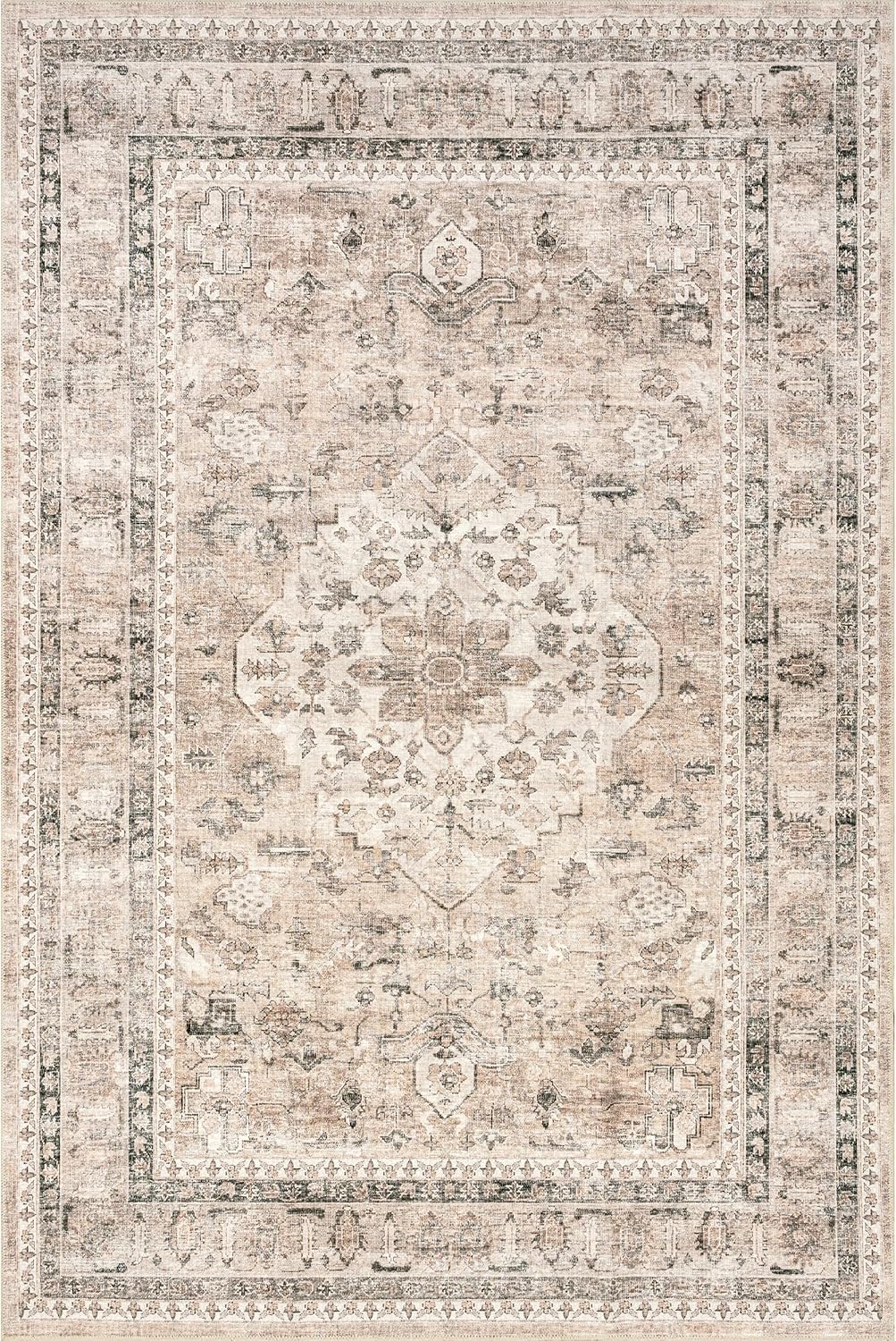 nuLOOM Davi Medallion 6x9 Spill Proof Machine Washable Area Rug for Living Room Bedroom Dining Room, Stone/Ivory