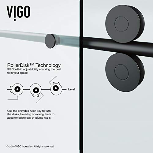 VIGO Adjustable 56-60 in. W x 65.5 in. H Elan Frameless Sliding Rectangle Tub Door with Clear Tempered Glass and Stainless Steel Hardware in Matte Black Finish, VG6041MBCL6066