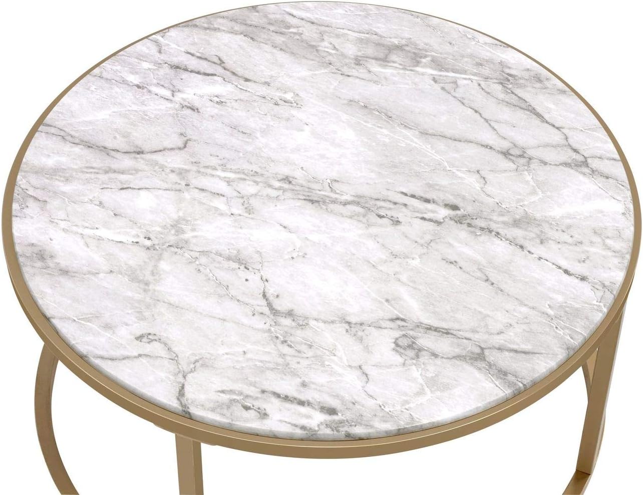 Knocbel Modern Nesting Coffee Table Set of 2 for Living Room, Faux Marble & Clear Glass Top, Metal Frame, Gold Finish (Faux Marble and Gold)