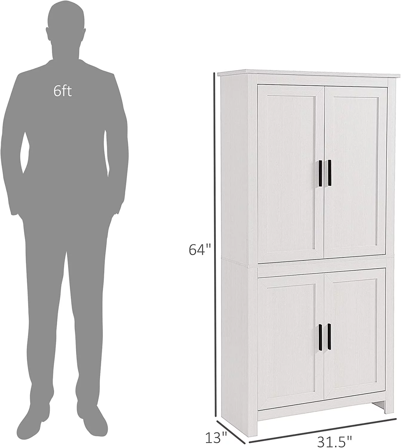64" 4-Door Kitchen Pantry, Freestanding Storage Cabinet with 3 Adjustable Shelves for Kitchen, Dining or Living Room, Oak