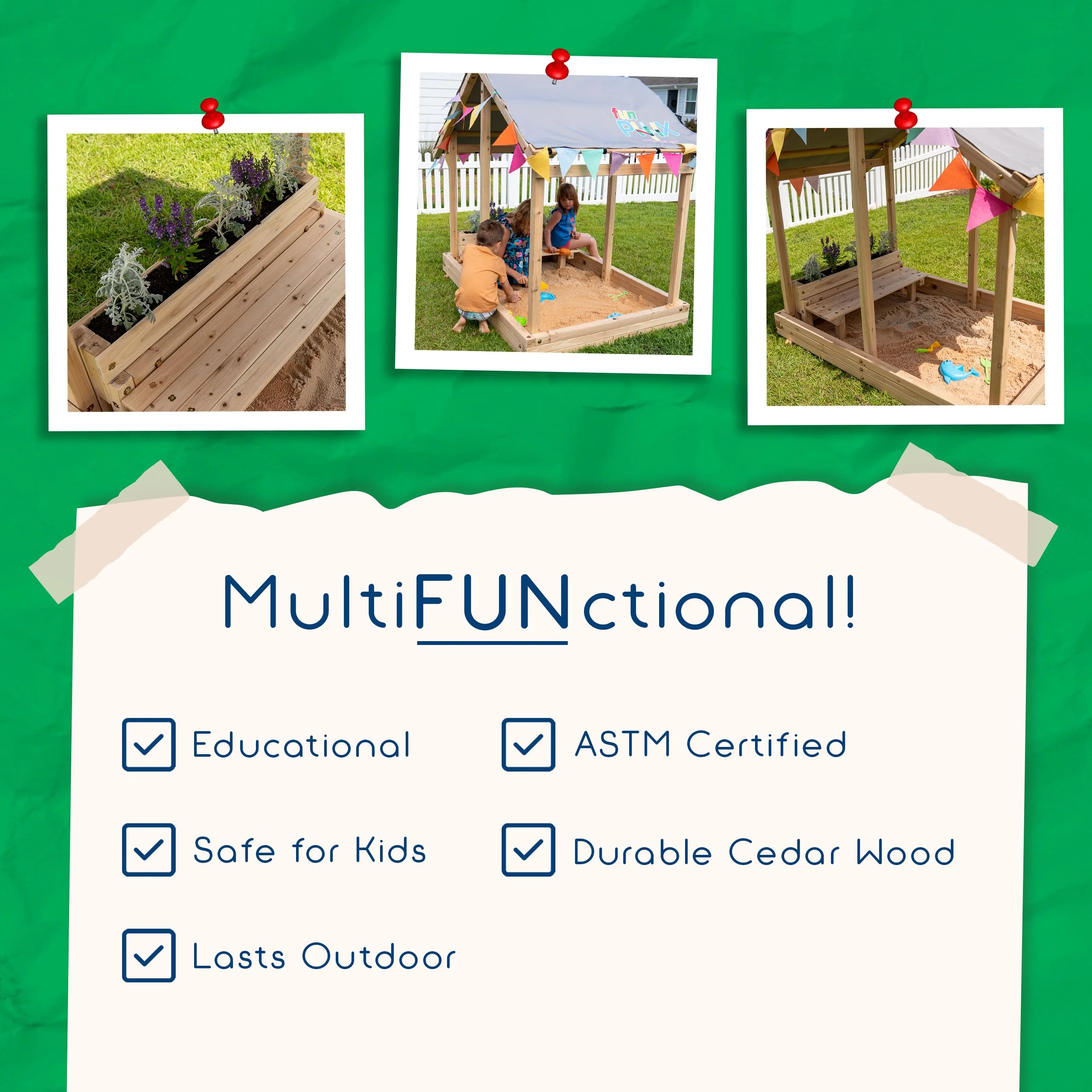 Kids Sandbox Outdoor Playset -Funphix Dig n Play Sandbox with Canopy, Bench, & Flower Planter - Promote Learning & Fun Play with Durable & Easy to Assemble Playsets for Backyard Sand Toys