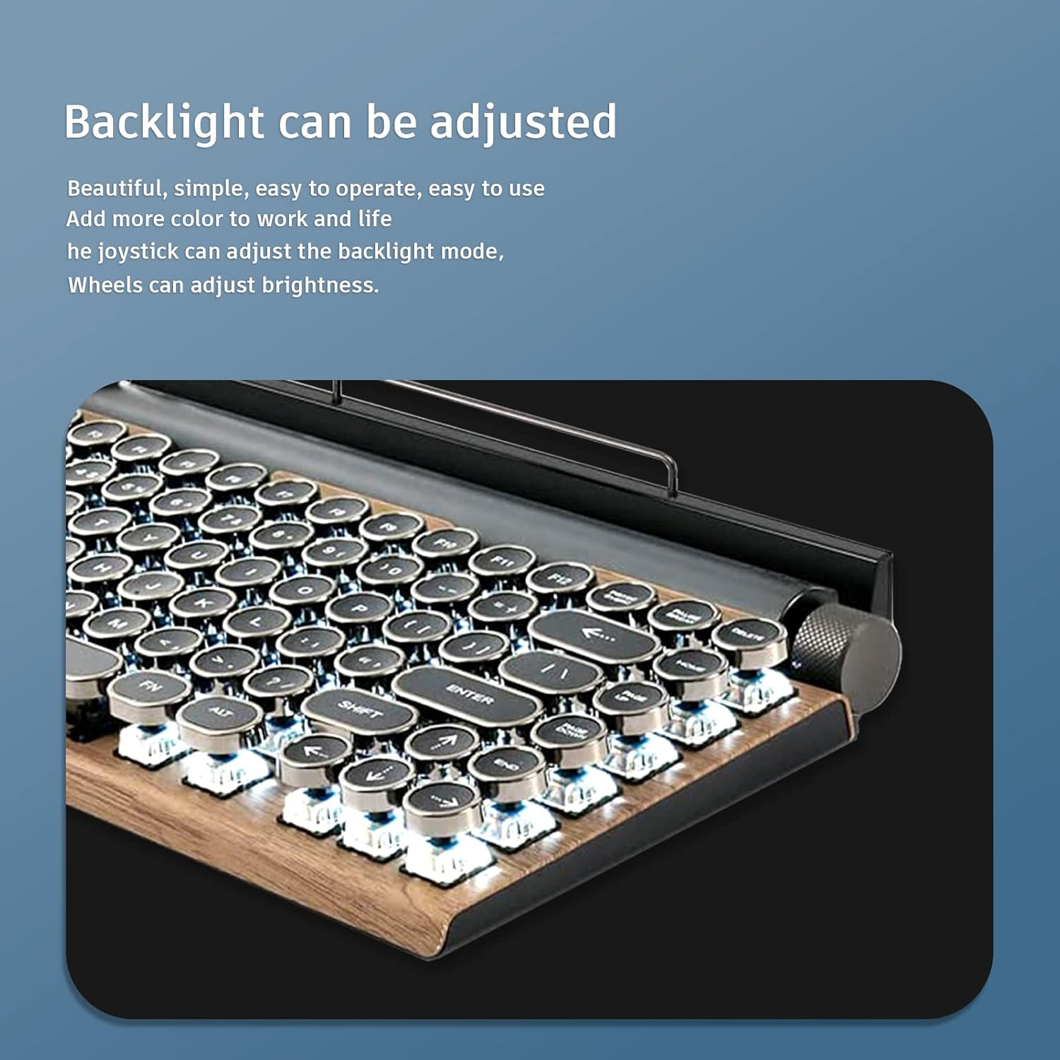Retro Keyboard Wireless Electric Typewriter with Bluetooth 5.0 Punk Mechanical Gaming Keyboard Classical Round 83 Keys Applied to Desktop PC, Laptop Mac, Mobile Phone Adjustable Stand