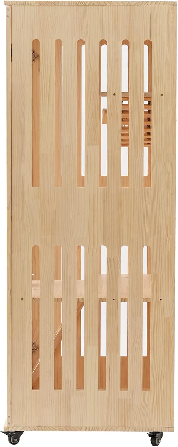 Wooden Cat Cages & Playpens | Indoor/Outdoor Large Catio Enclosure Crate for Multiple Cats | Outdoor Cat House with LED Light & 4 Universal Wheels (150CM)